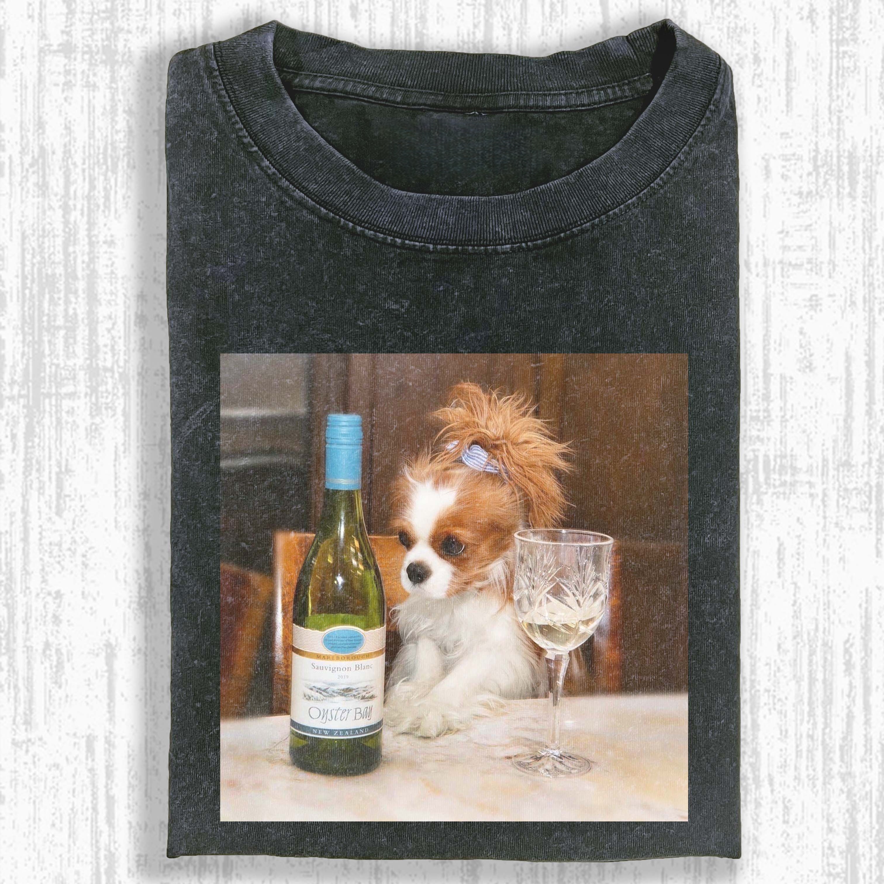 Wine Glass Puppy Vintage T-shirt