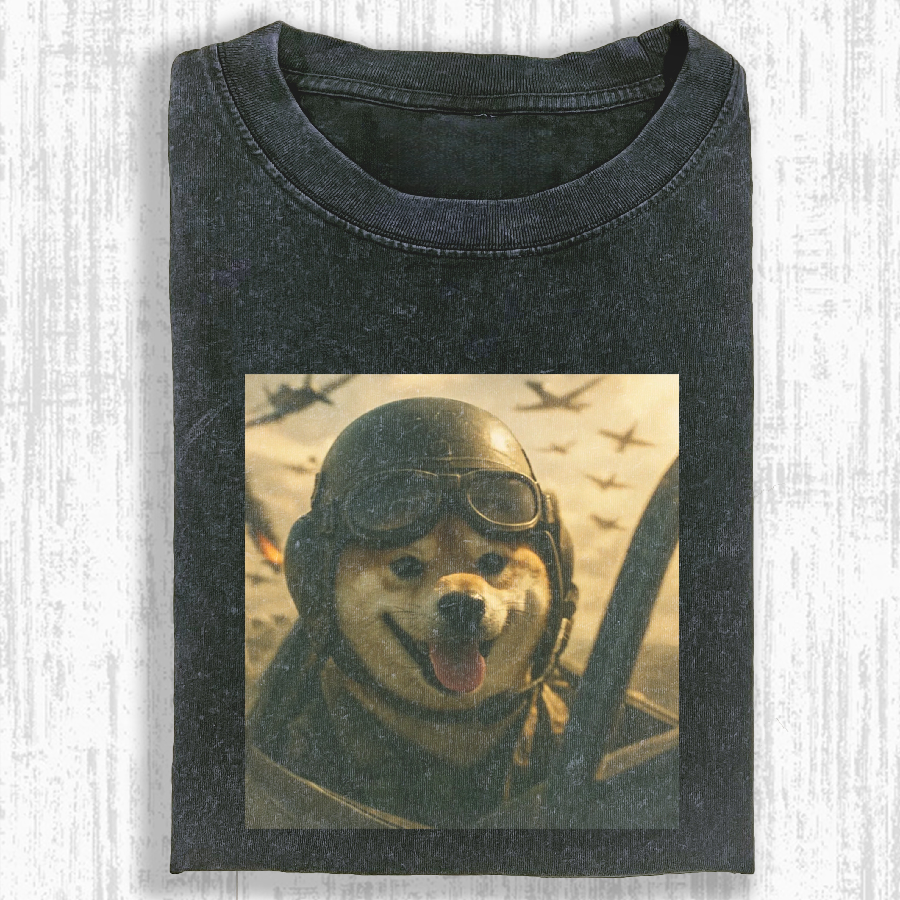 Vintage Pilot Shiba Inu Art Graphic T-shirt