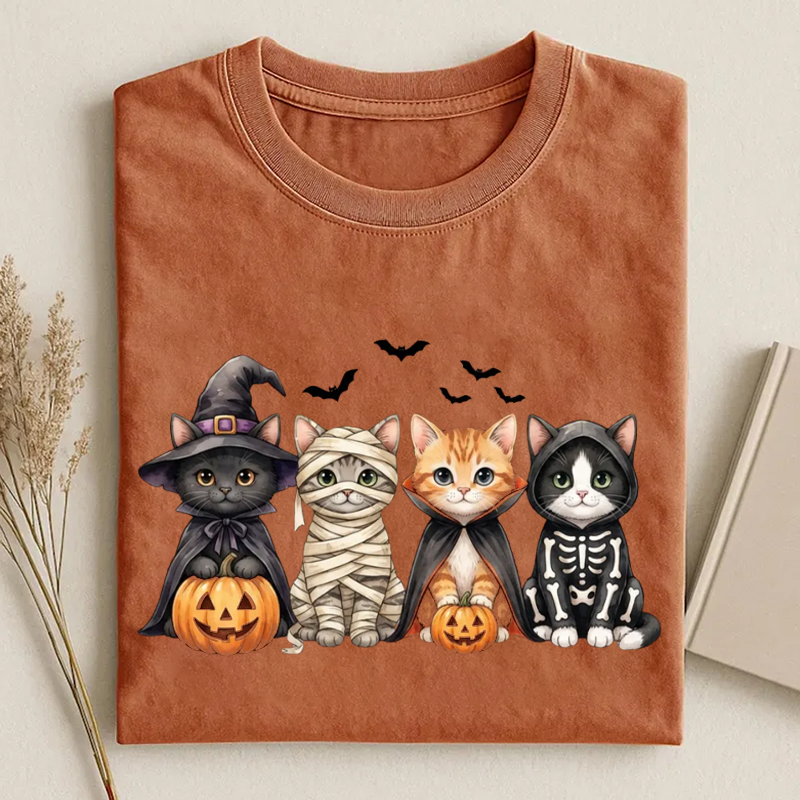 Spooky Cats Pumpkin Graphic T-shirt