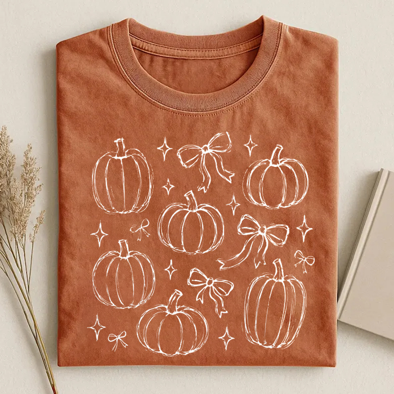 Fall Vibes Pumpkins and Bows Cute Retro T-shirt