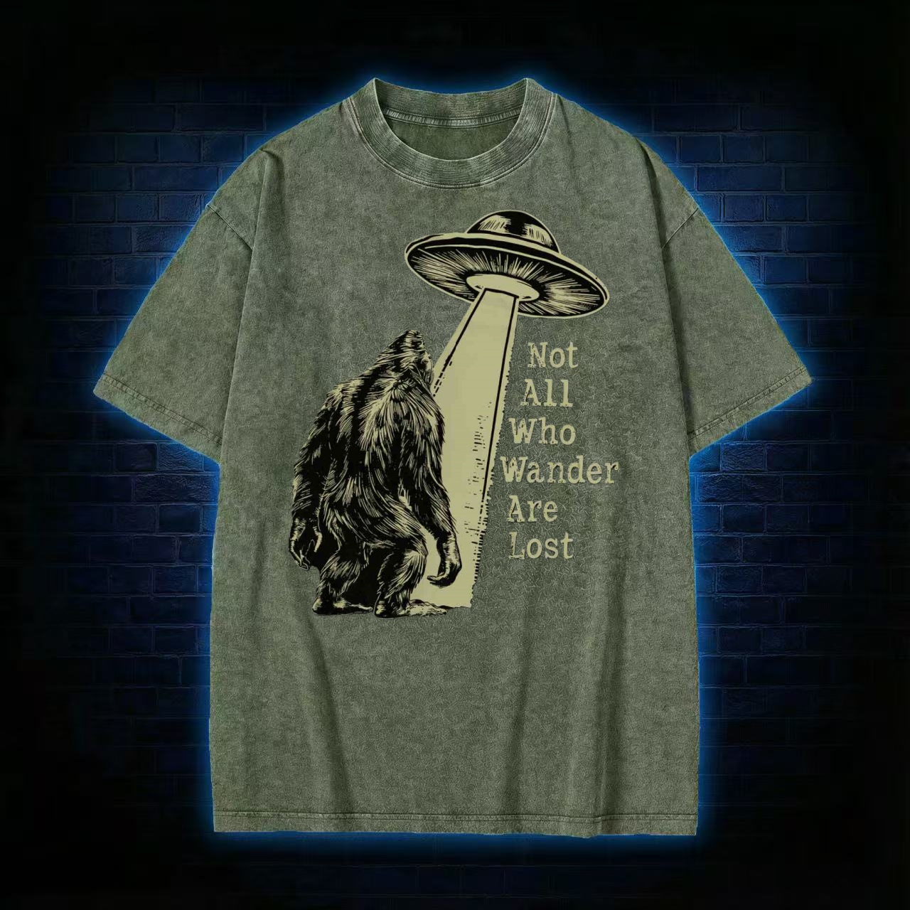 Not All Who Wander Are Lost Bigfoot UFO Washed T-shirt - Vintage Washed Apparel by VanceMade