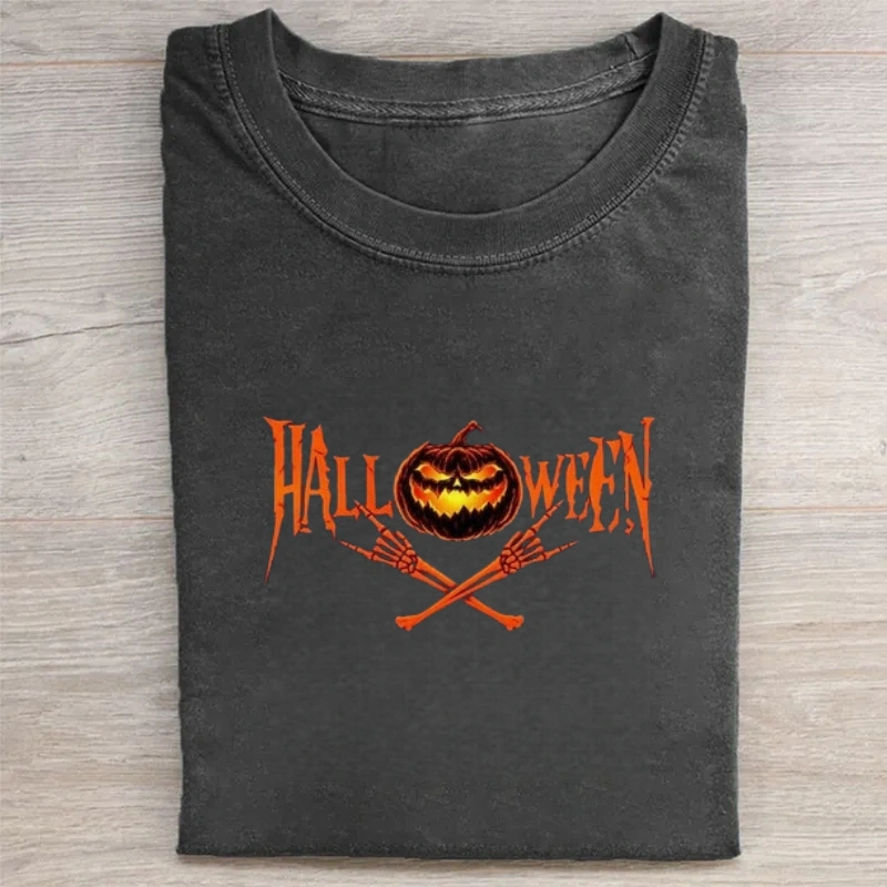 Halloween Pumpkin Skeleton Graphic T-Shirt