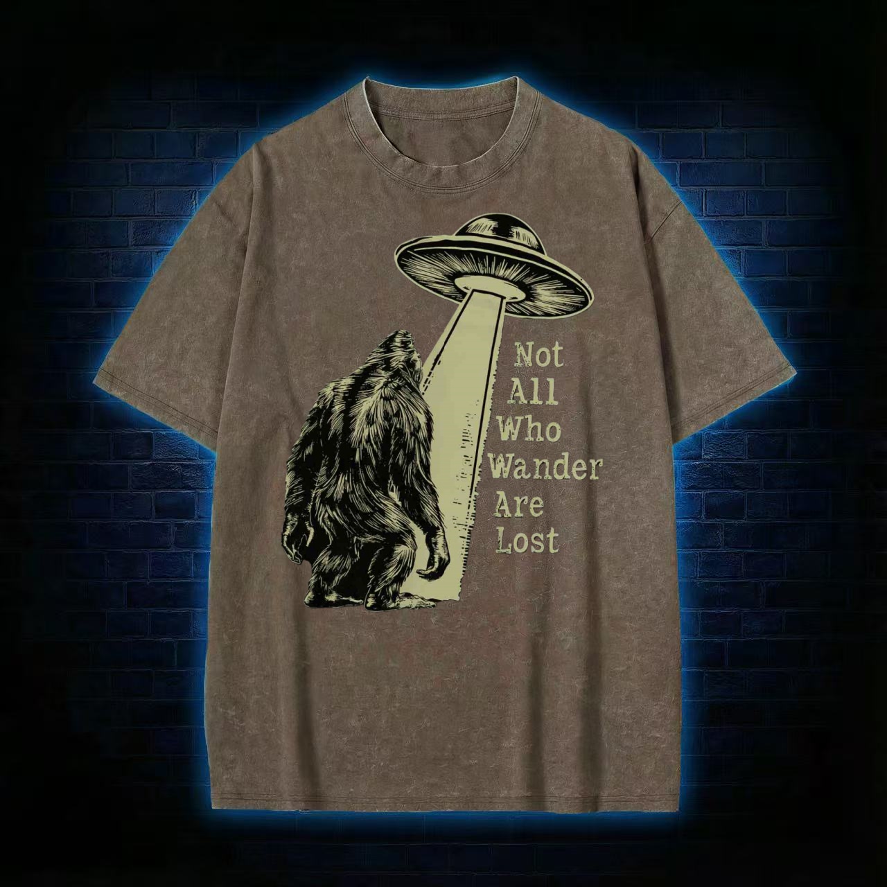 Not All Who Wander Are Lost Bigfoot UFO Washed T-shirt - Vintage Washed Apparel by VanceMade