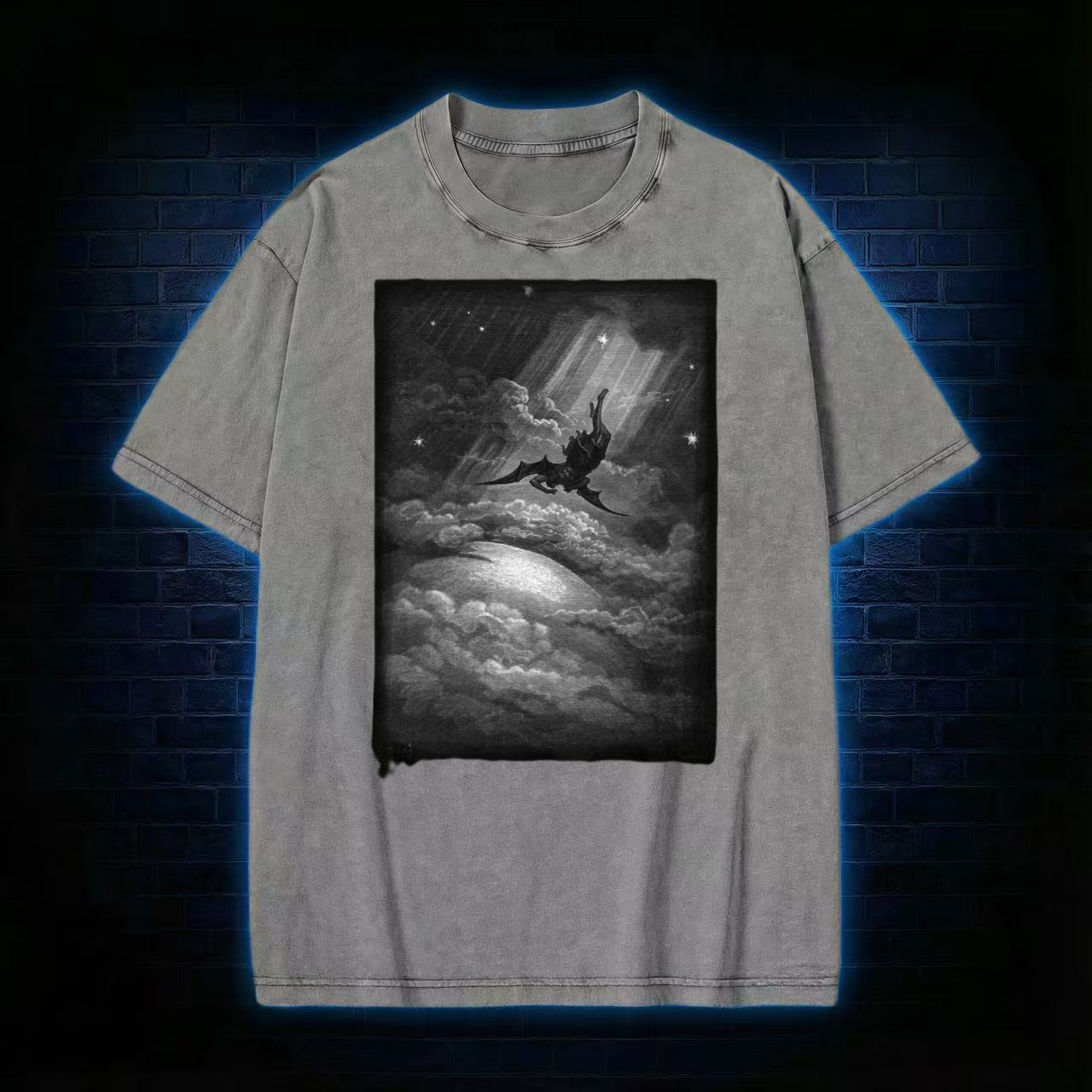 Vampire Bat Moonlight Vintage Horror Washed T-shirt - Vintage Washed Apparel by VanceMade
