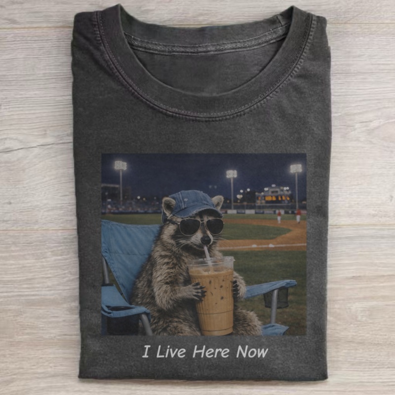 Raccoon I live Here Now T-shirt - Vintage Washed Apparel by VanceMade