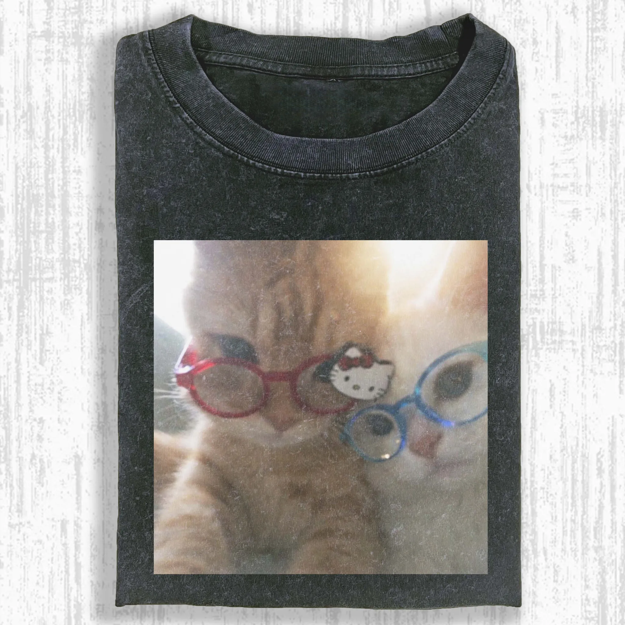 Wacky Cats with Glasses T-shirt - Vintage Washed Apparel by VanceMade