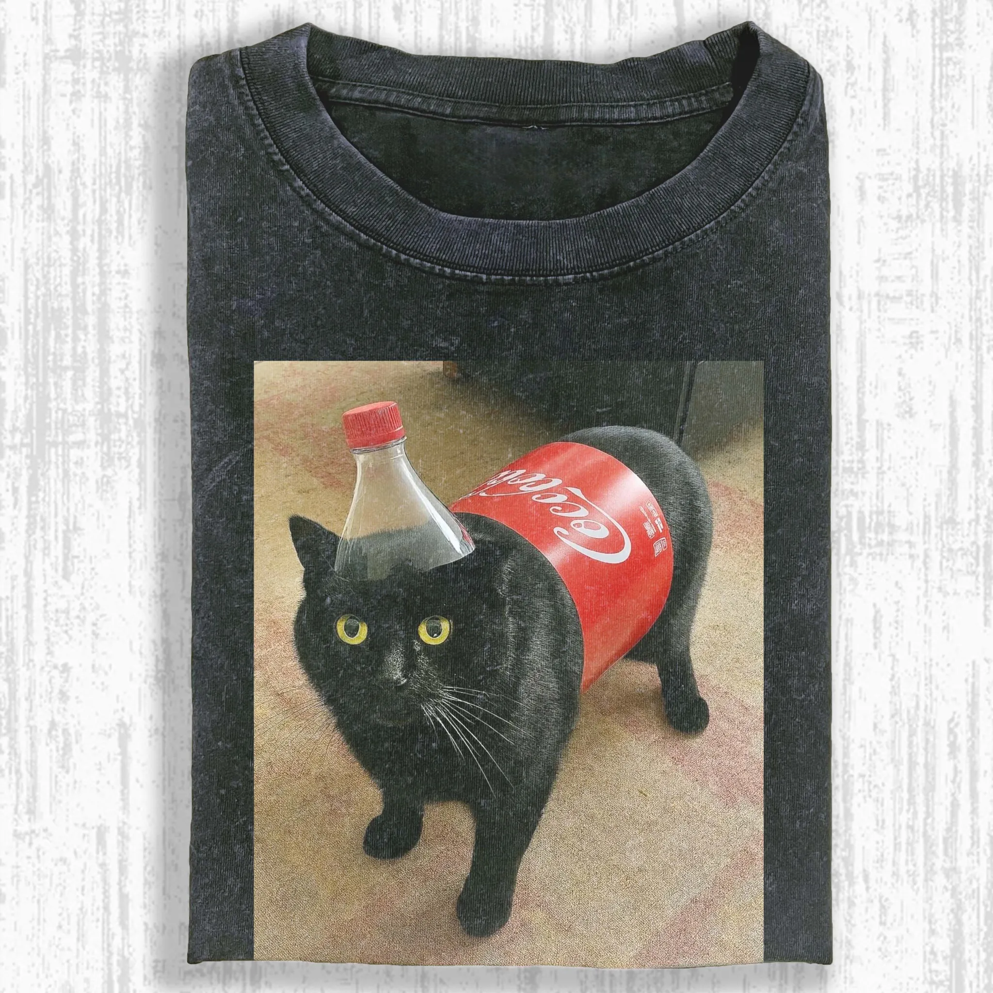Wacky Coke Bottle Cat Meme T-shirt - Vintage Washed Apparel by VanceMade