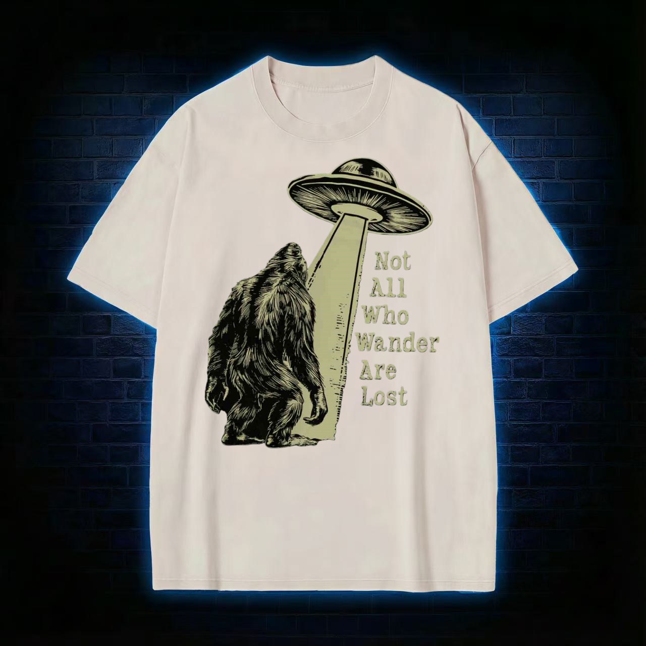 Not All Who Wander Are Lost Bigfoot UFO Washed T-shirt - Vintage Washed Apparel by VanceMade