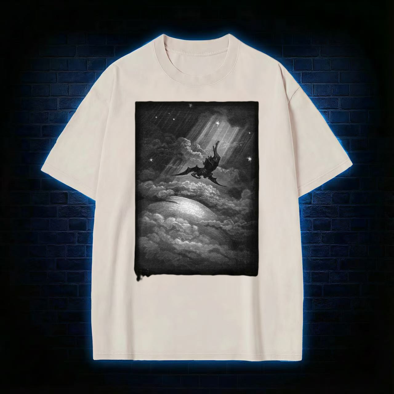 Vampire Bat Moonlight Vintage Horror Washed T-shirt - Vintage Washed Apparel by VanceMade