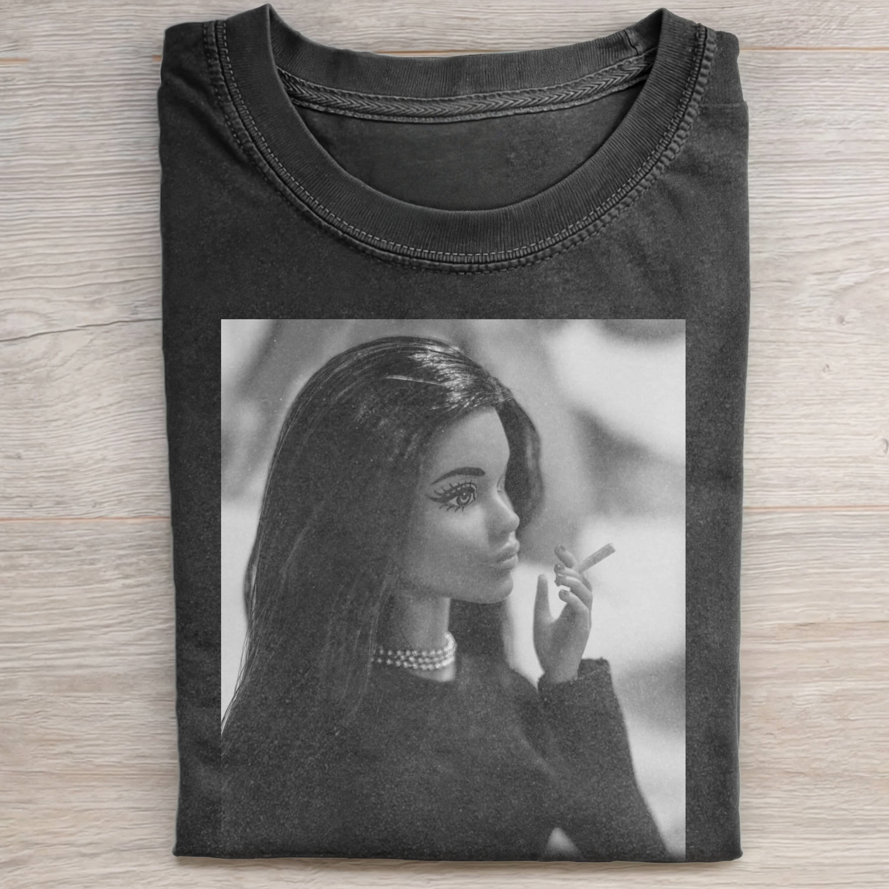 Funny Doll FaceCORE MEME BLACK AND WHITE SMOKING TEE