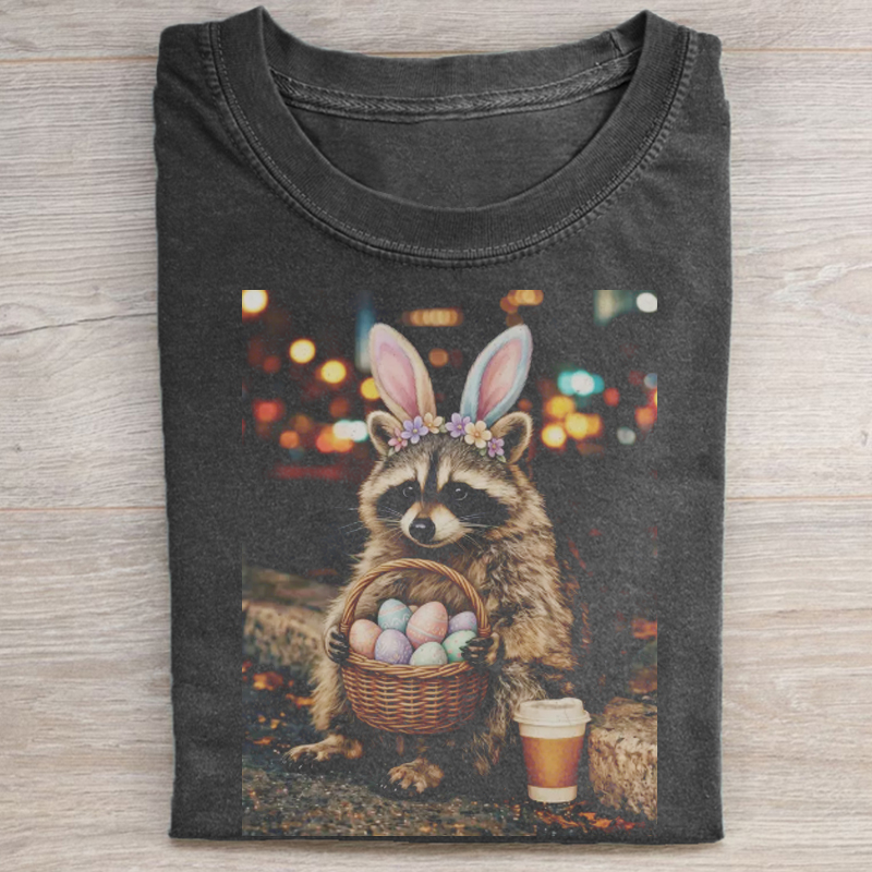 Easter Raccoon with Egg Basket Meme T-shirt - Vintage Washed Apparel by VanceMade