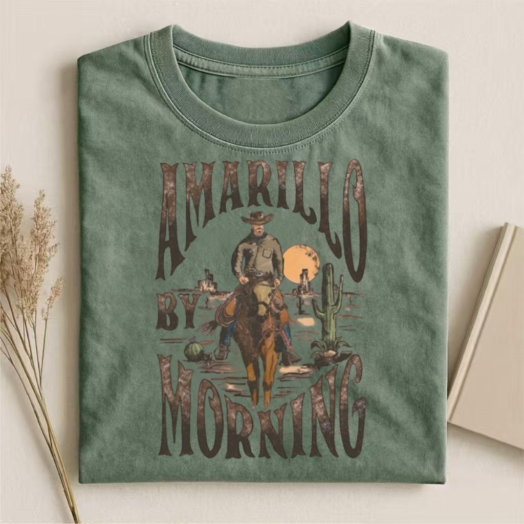 "Amarillo By Morning" Western Cowboy T-shirt - Vintage Washed Apparel by VanceMade