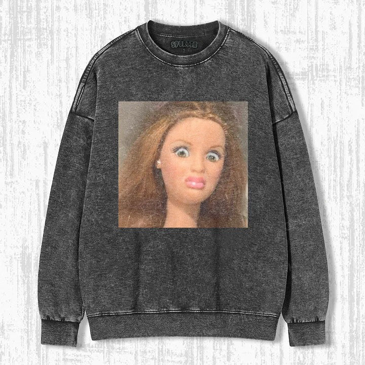 Funny Doll Face GIRL MEME SWEATSHIRTS & HOODIES - Vintage Washed Apparel by VanceMade