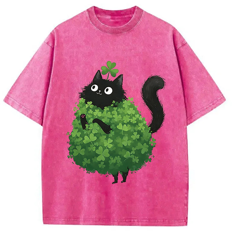 St. Patrick's Day Decorated Cat Washed T-Shirt-Vance