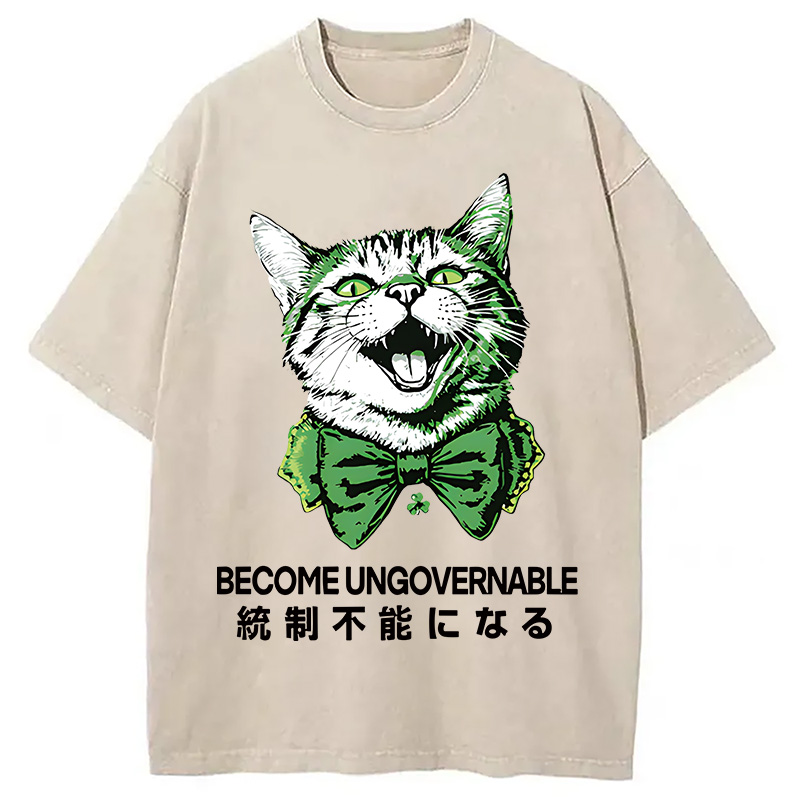 St. Patrick's Day Prank Cat Washed T-Shirt - Vintage Washed Apparel by VanceMade