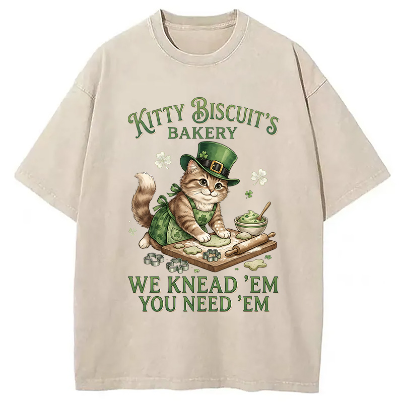 Funny Cat St Patrick's Day Washed T-Shirt-Vance
