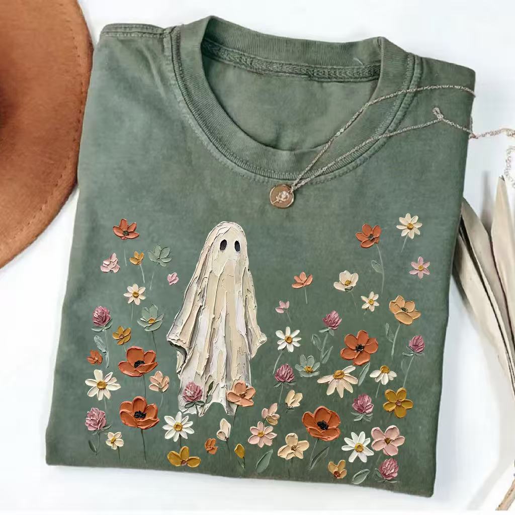 Vintage Floral Ghost Wildflower Halloween T-shirt