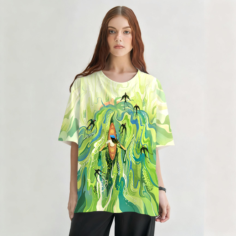 Swallows In Spring Water Graphic Print T-shirt - Vintage Washed Apparel by VanceMade