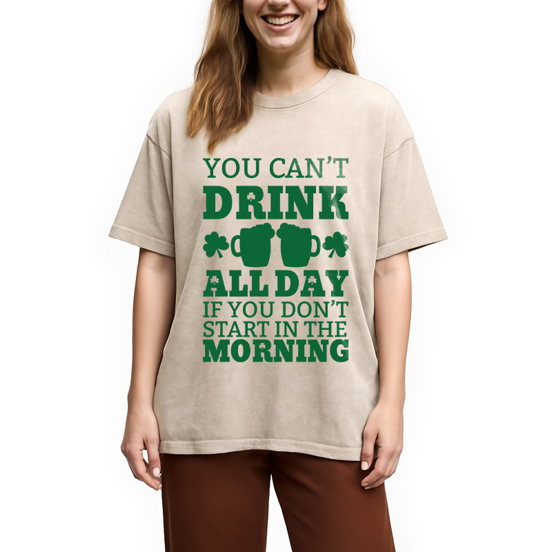 Day Drinking St Paddys Day Washed T-Shirt - Vintage Washed Apparel by VanceMade