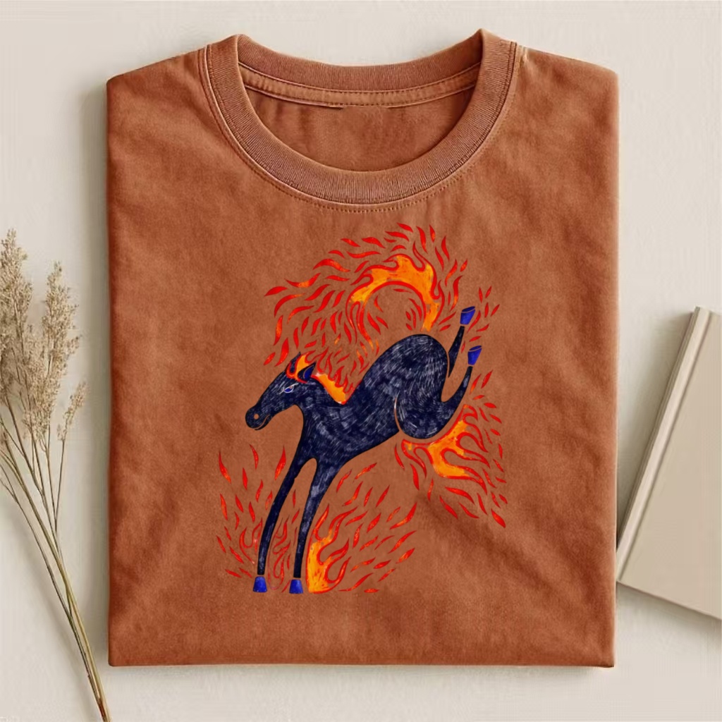 Flaming Black Horse Psychedelic Art T-shirt - Vintage Washed Apparel by VanceMade