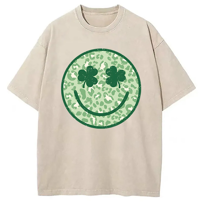 Shamrock Smile St Patrick's Day Washed T-Shirt - Vintage Washed Apparel by VanceMade