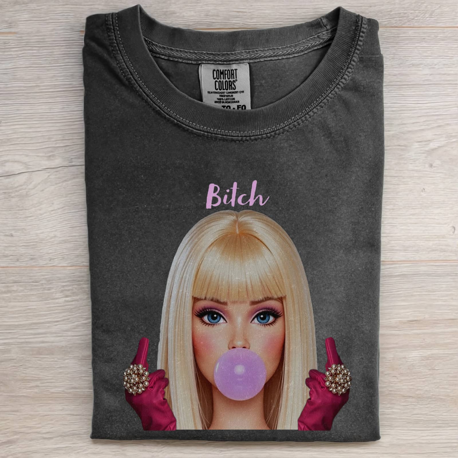 DOLL GIRL MIDDLE FINGER T-SHIRT - Vintage Washed Apparel by VanceMade