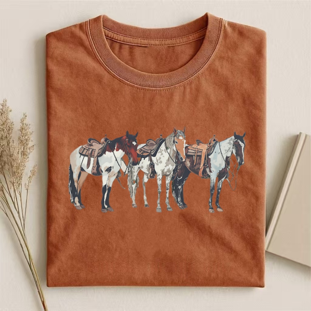 Western Horse Trio Lineup T-shirt - Vintage Washed Apparel by VanceMade