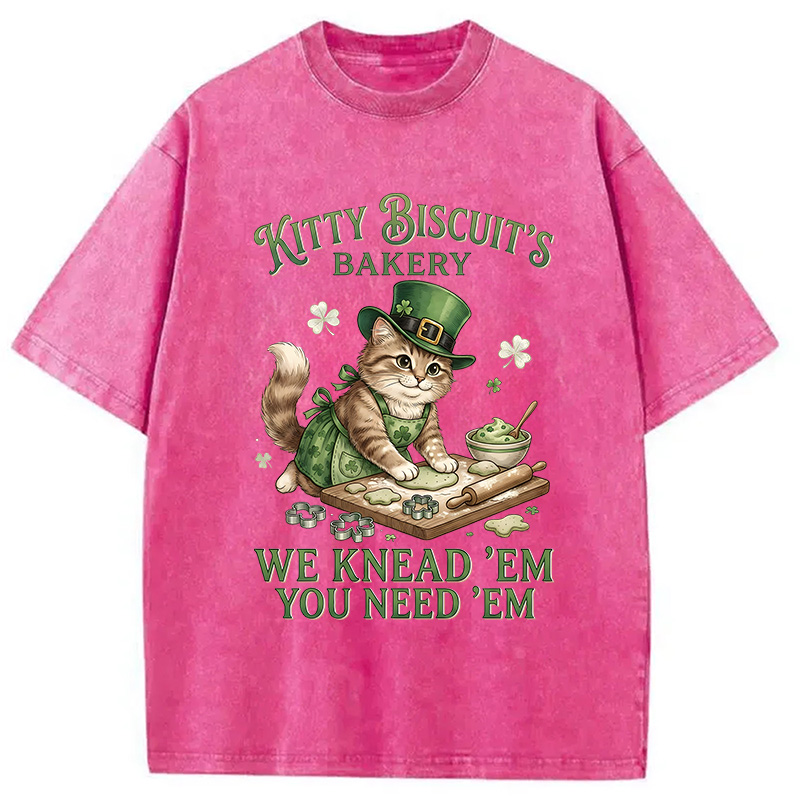 Funny Cat St Patrick's Day Washed T-Shirt-Vance