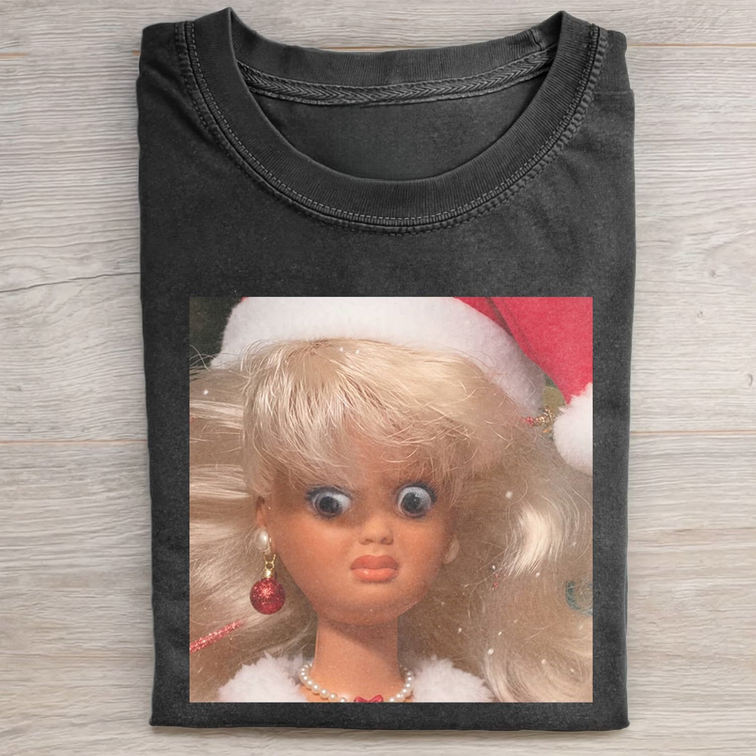 CHRISTMAS Funny Doll Face GIRL MEME MOOD ICON TEE