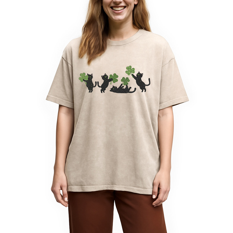 St Patricks Day Cat Washed T-Shirt-Vance