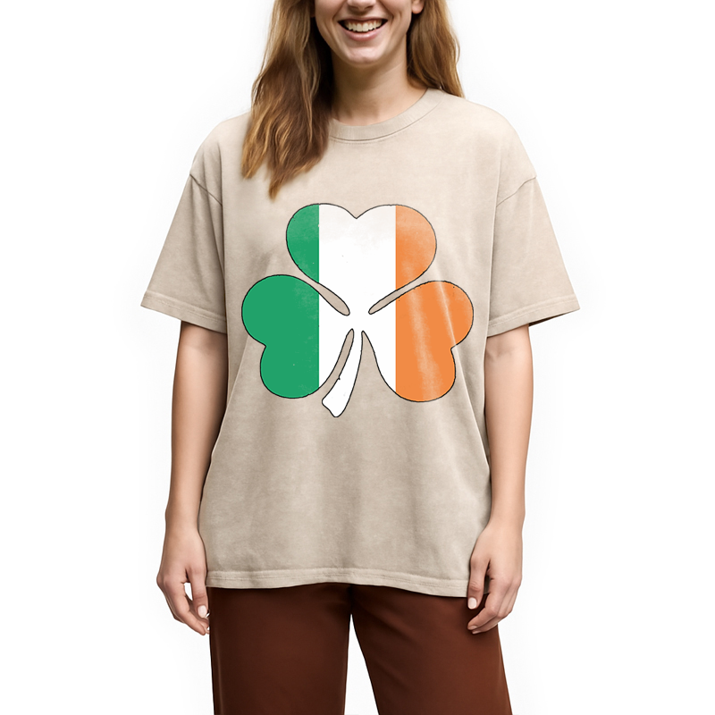 Irish Flag Shamrock Washed T-Shirt-Vance