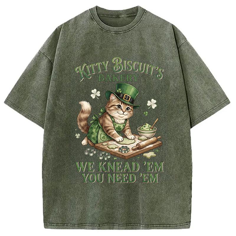 Funny Cat St Patrick's Day Washed T-Shirt-Vance