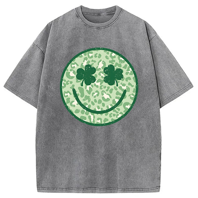 Shamrock Smile St Patrick's Day Washed T-Shirt - Vintage Washed Apparel by VanceMade