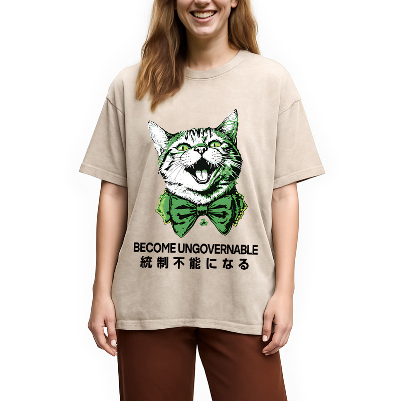 St. Patrick's Day Prank Cat Washed T-Shirt - Vintage Washed Apparel by VanceMade