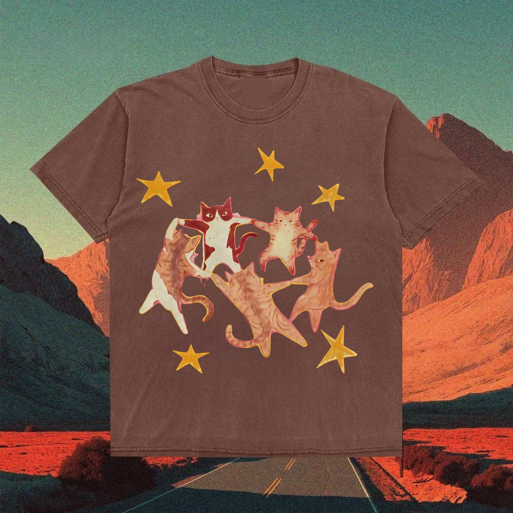 Five Cats T-shirt - Vintage Washed Apparel by VanceMade