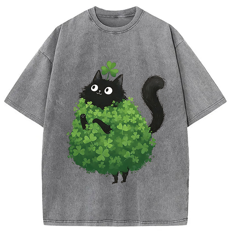 St. Patrick's Day Decorated Cat Washed T-Shirt-Vance