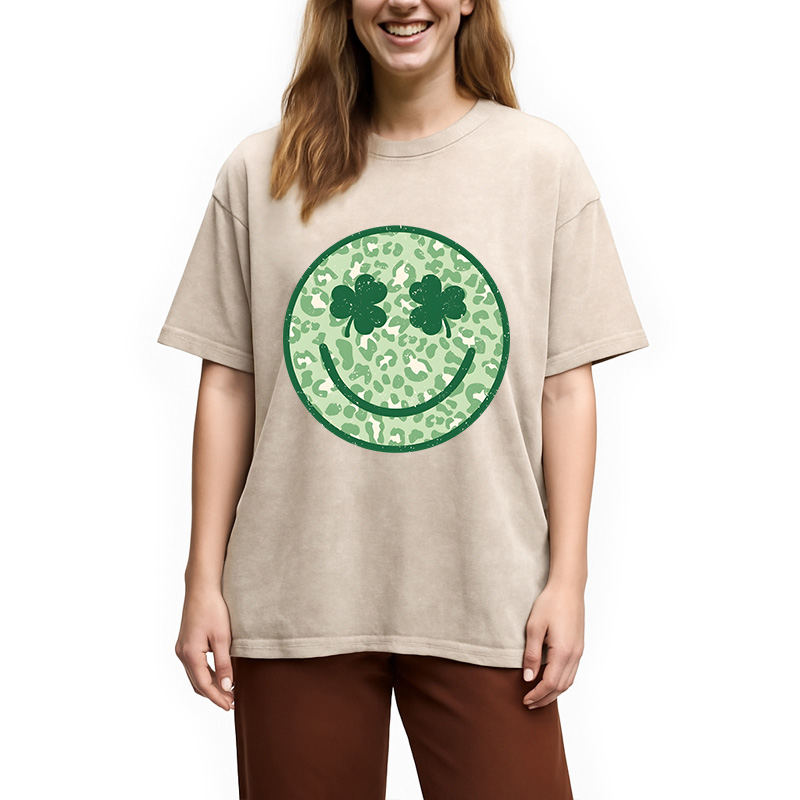 Shamrock Smile St Patrick's Day Washed T-Shirt - Vintage Washed Apparel by VanceMade