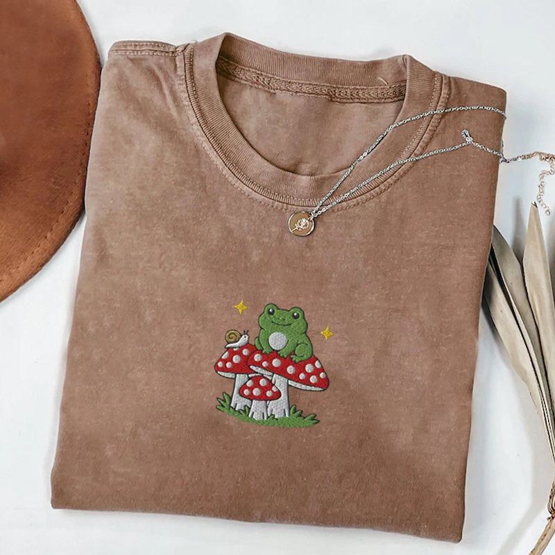 ShawnCraft® Official: Frog Mushroom Embroidered T-shirt - Premium Breathable Cotton Apparel