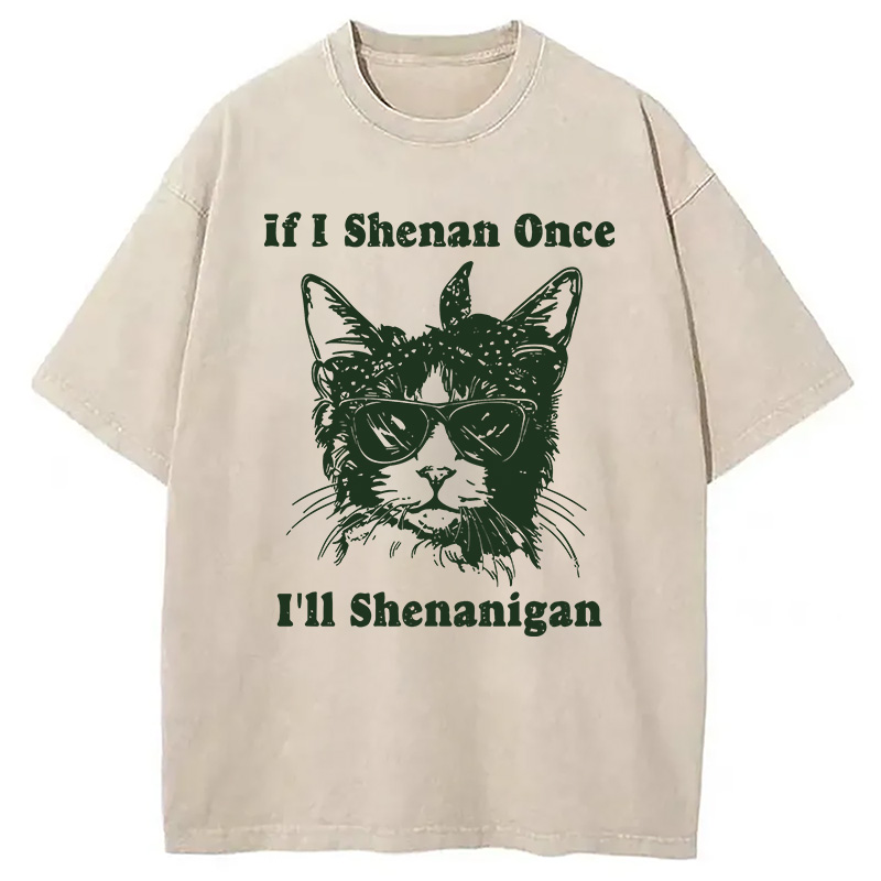 St. Patrick's Day Elegant Cat Washed T-Shirt - Vintage Washed Apparel by VanceMade