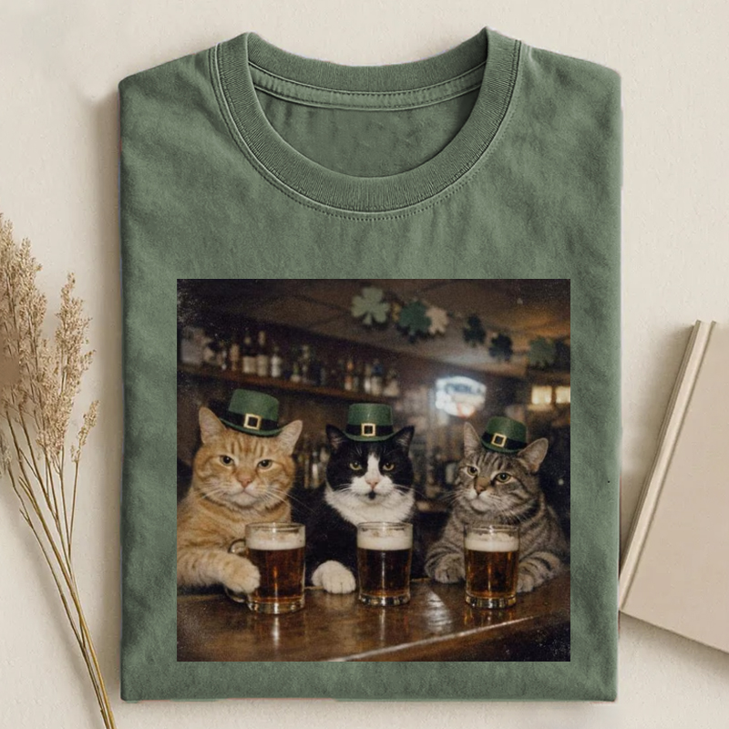 St. Patrick's Day Cats with Beer T-shirt - Vintage Washed Apparel by VanceMade