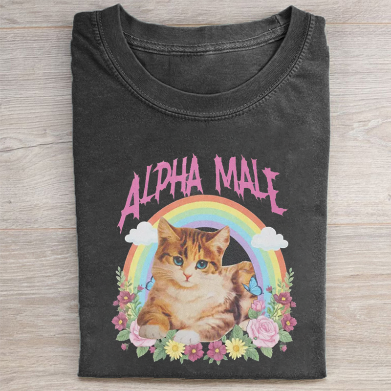 Alpha Male Funny Kitten T-shirt - Vintage Washed Apparel by VanceMade