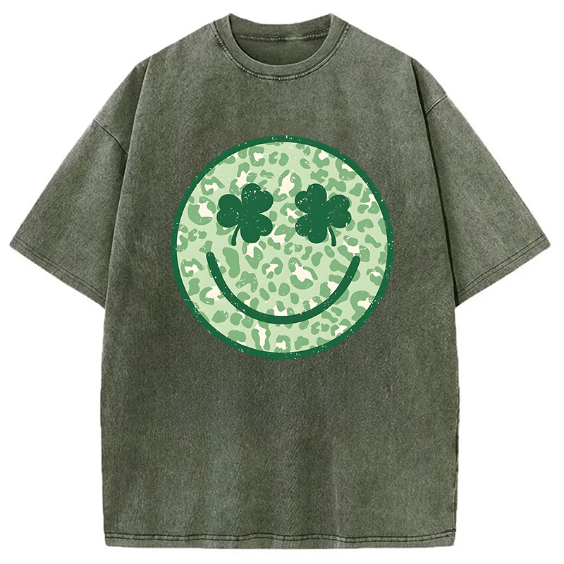 Shamrock Smile St Patrick's Day Washed T-Shirt - Vintage Washed Apparel by VanceMade
