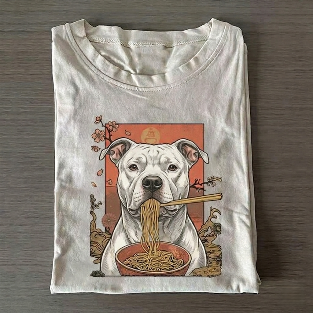 Vintage Style Pit Bull And Ramen Art T-Shirt
