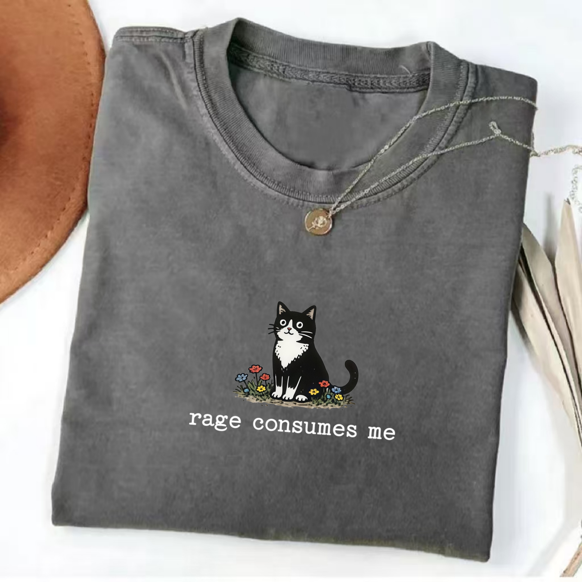 Rage Consumes Me Cat T-Shirt - Vintage Washed Apparel by VanceMade