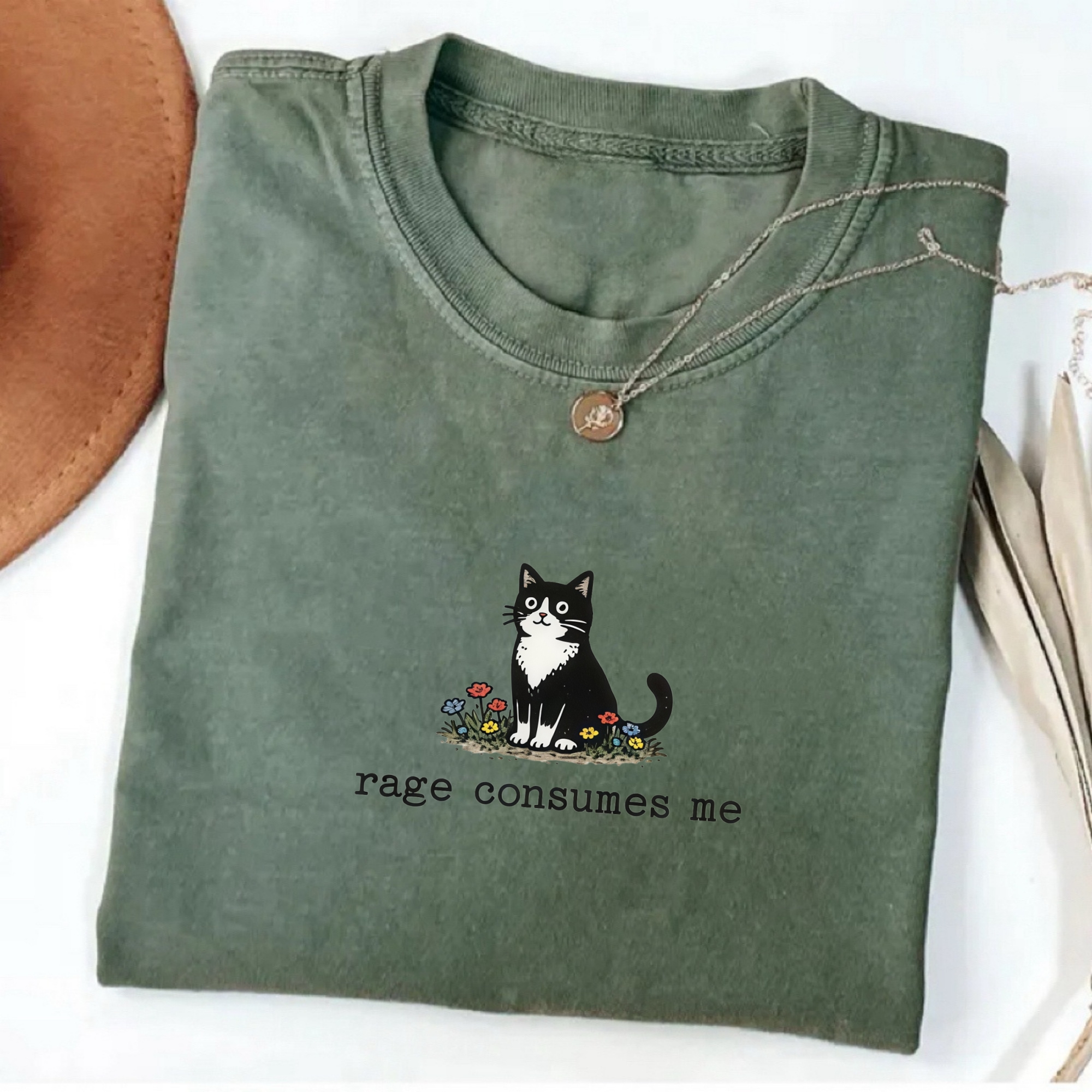 Rage Consumes Me Cat T-Shirt - Vintage Washed Apparel by VanceMade