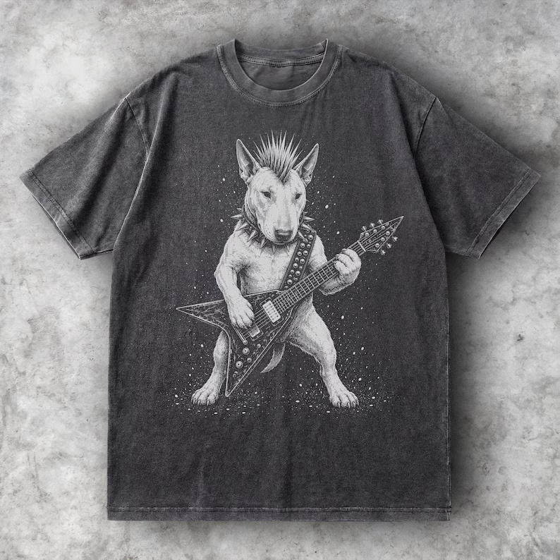Bull Terrier Rock Guitar Graphic T-Shirt