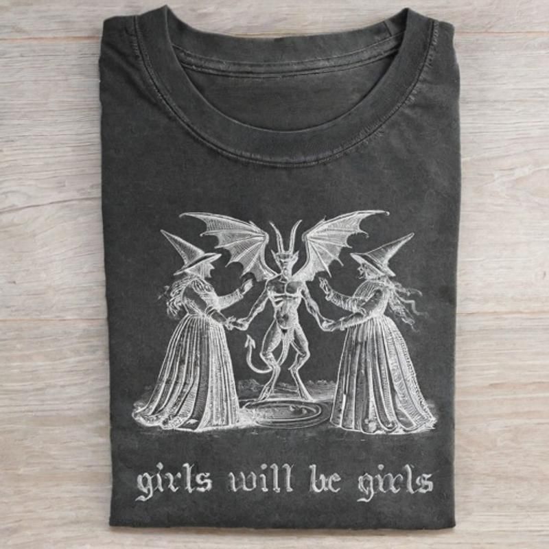 Girls Will Be Girls Witch T-shirt - Vintage Washed Apparel by VanceMade