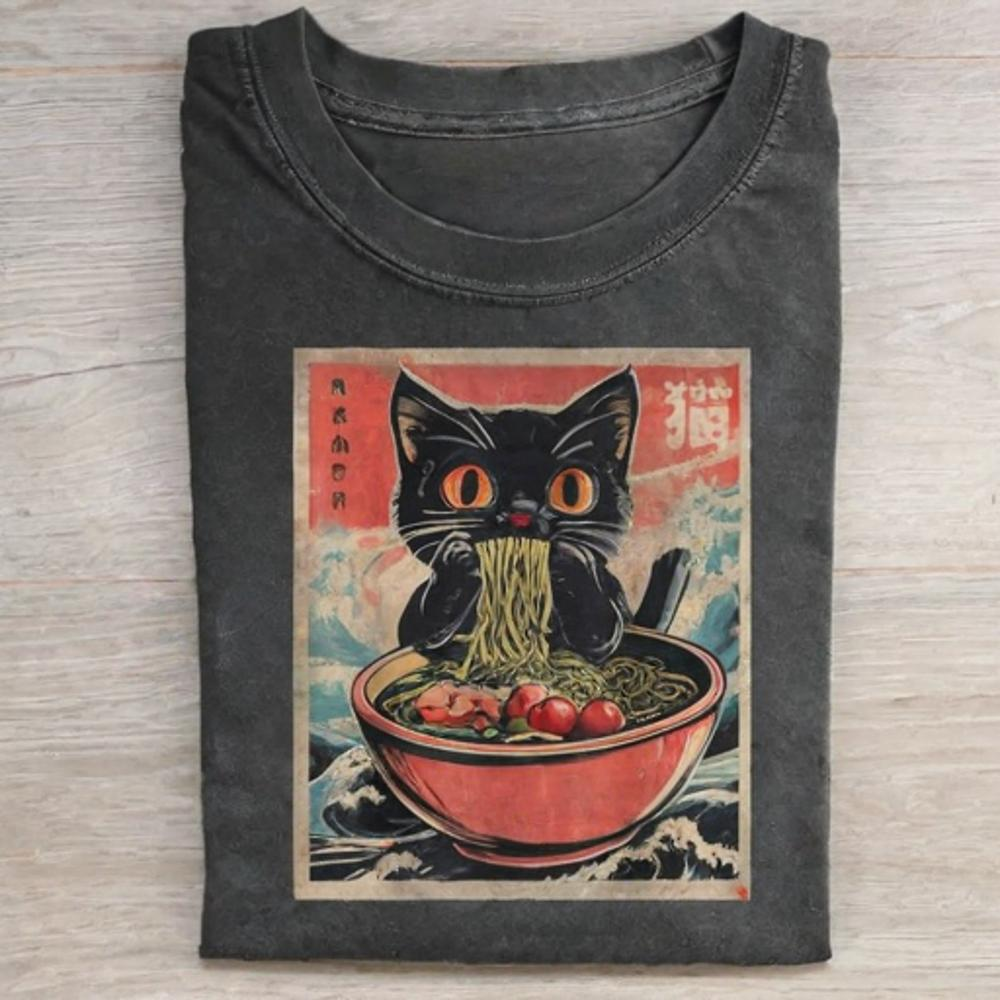 Cat Ramen Japanese Funny Graphic Tees - Vintage Washed Apparel by VanceMade