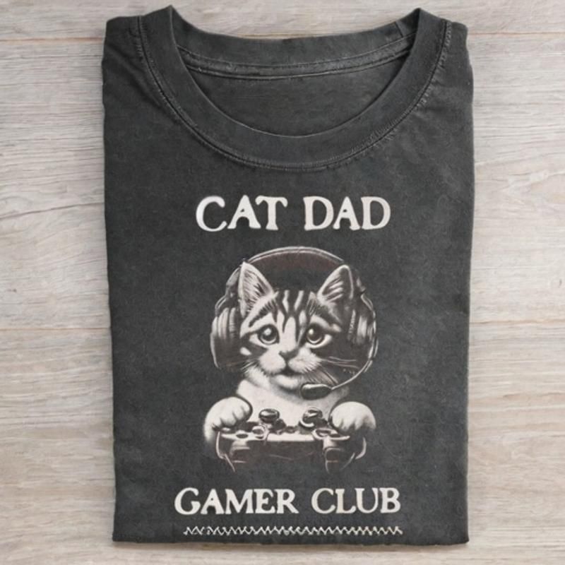 Cat Dad Gamer Club T-Shirt - Vintage Washed Apparel by VanceMade