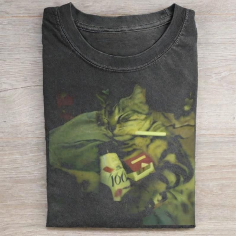 Funny Smoking Cat T-shirt - Vintage Washed Apparel by VanceMade